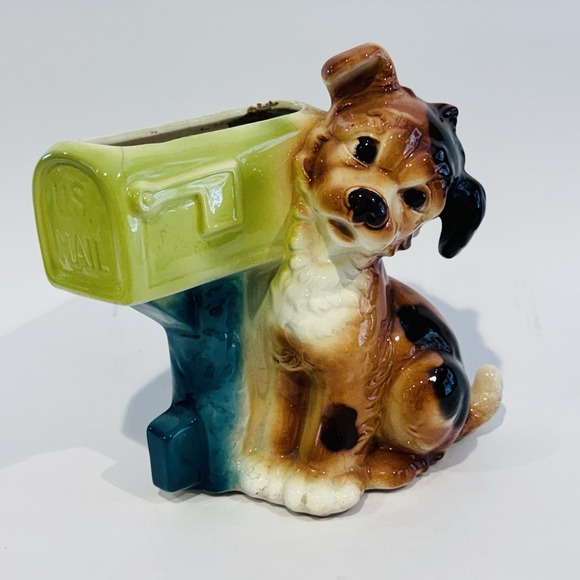 Royal Copley Other - Vintage 50's Mid Century Puppy Dog & Mailbox‎ Planter Royal Copley 8" Tall